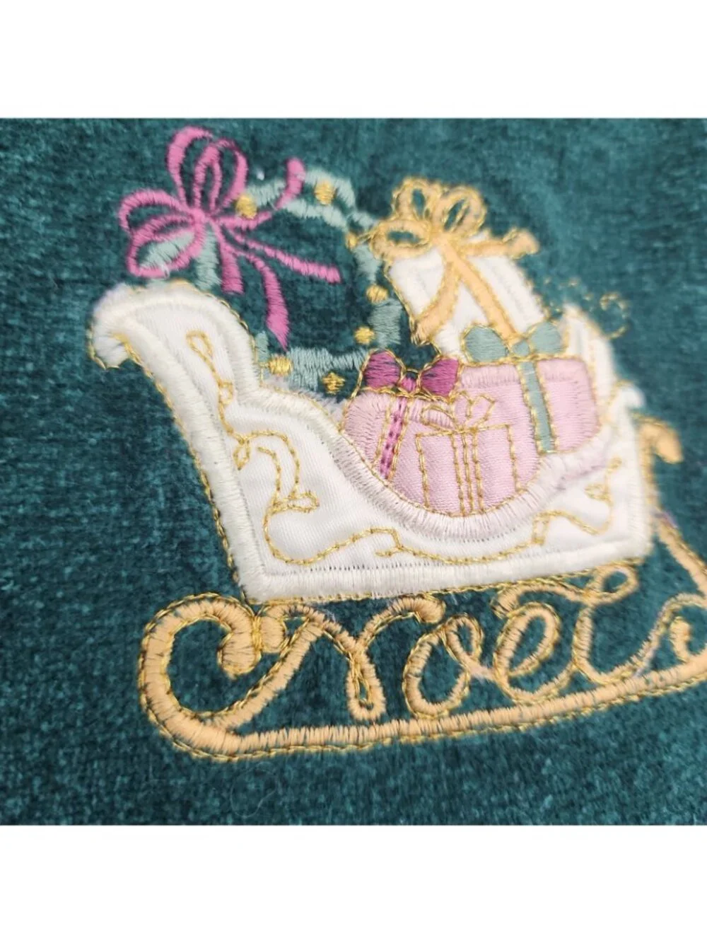 Vintage Cotton Green Holiday Finger Towels Embroidered Christmas Set Of 2